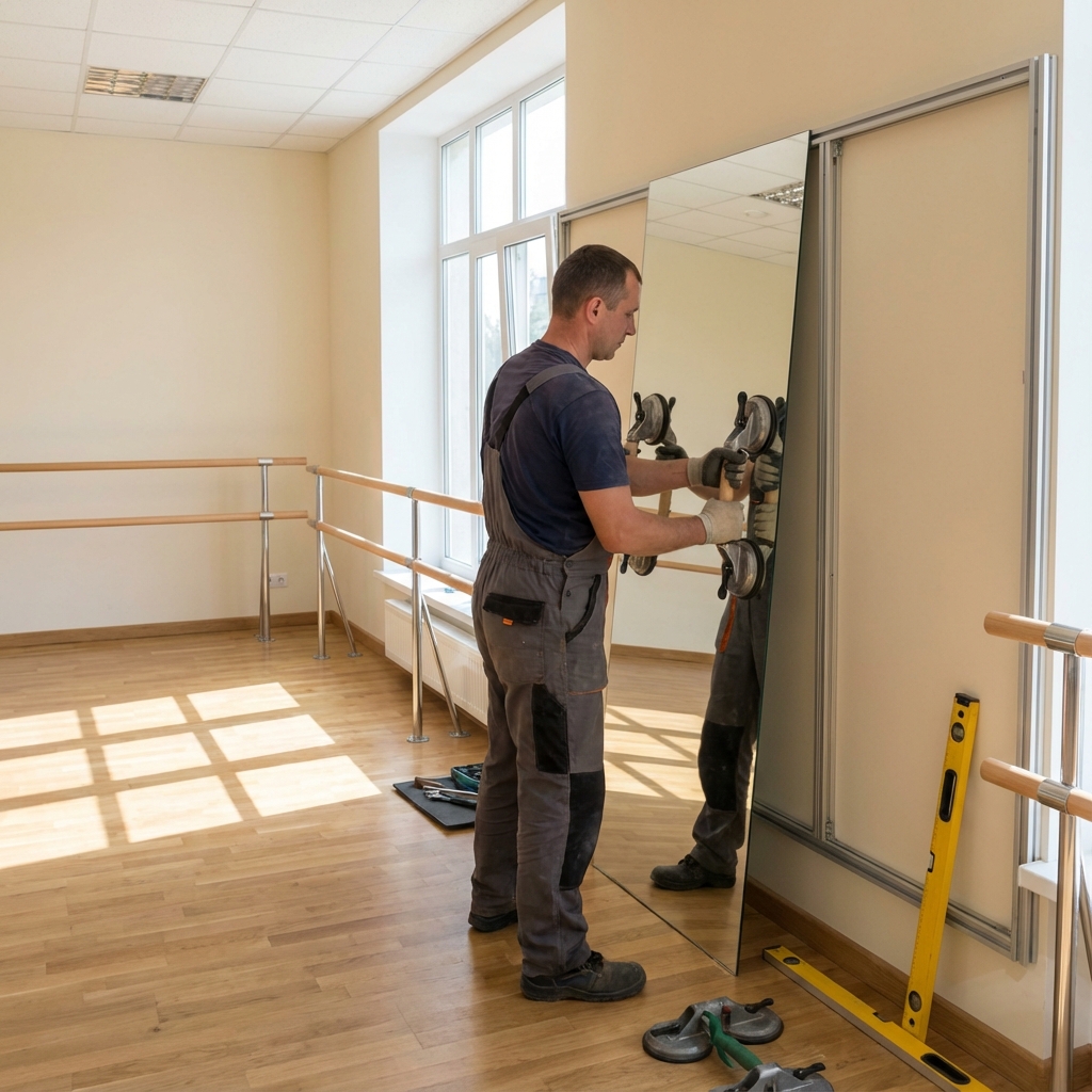 Miroitier installant un miroir salle de danse sur mesure